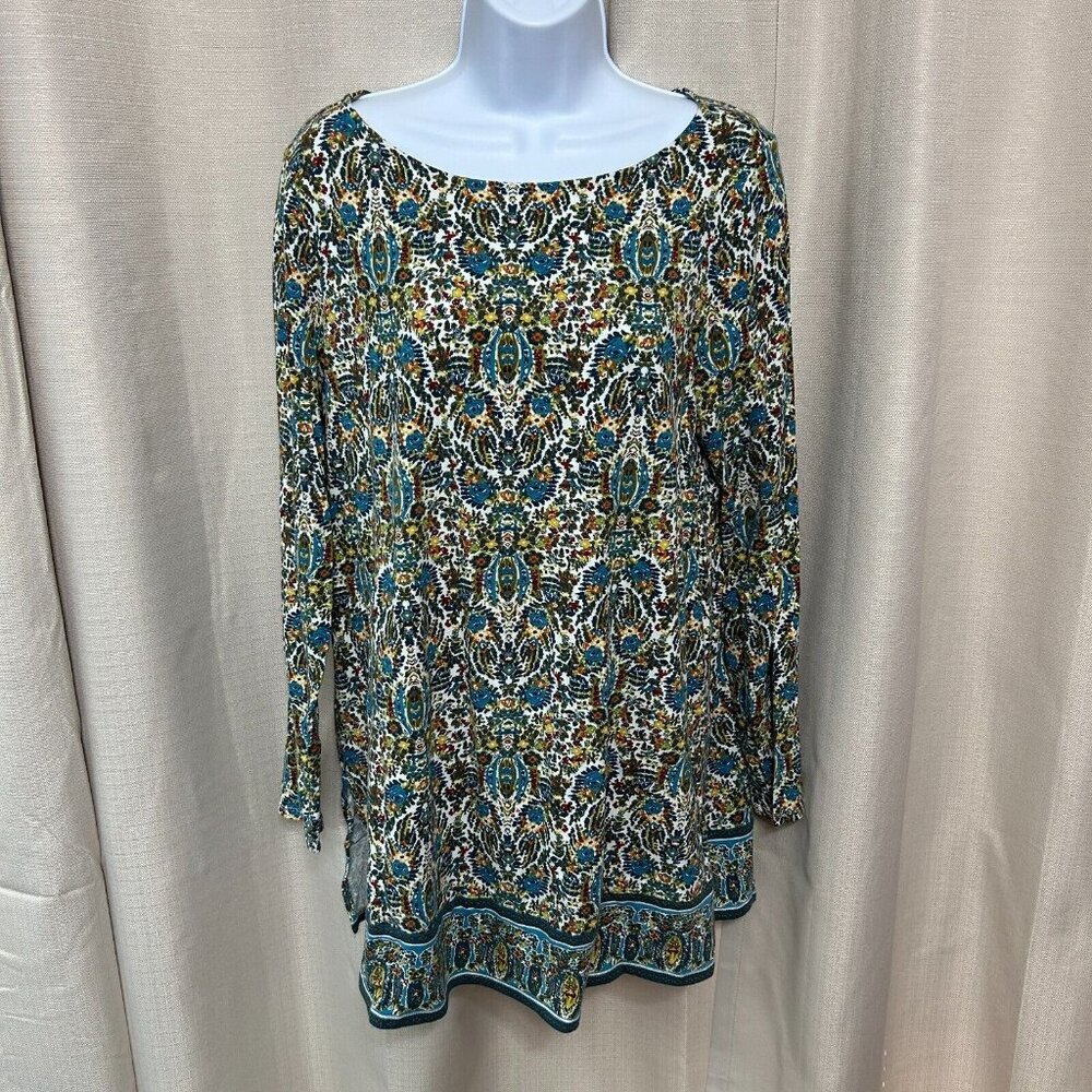 J. Jill Long Sleeve Pullover Tunic Women's Size Medium Floral Print